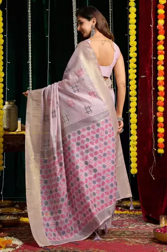 Purple soft spun cotton zari woven saree with blouse