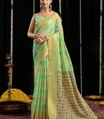 Green soft spun cotton zari woven saree with blouse