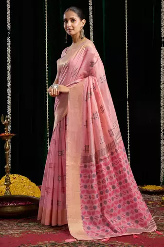 pink zari woven soft spun cotton saree