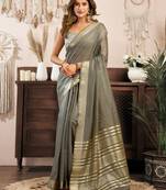 Grey khadi cotton zari woven saree with blouse