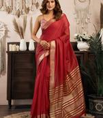 Maroon khadi cotton zari woven saree with blouse