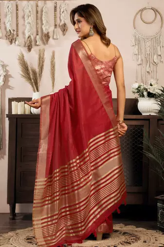 maroon zari woven khadi cotton saree