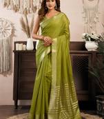 Green khadi cotton zari woven saree with blouse