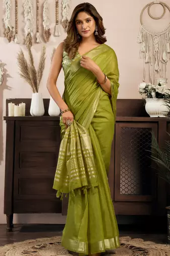 green zari woven khadi cotton saree
