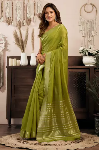 green zari woven khadi cotton saree