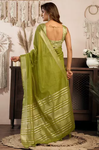 green zari woven khadi cotton saree