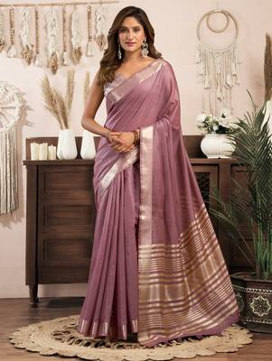 Wine khadi cotton zari woven saree with blouse 1