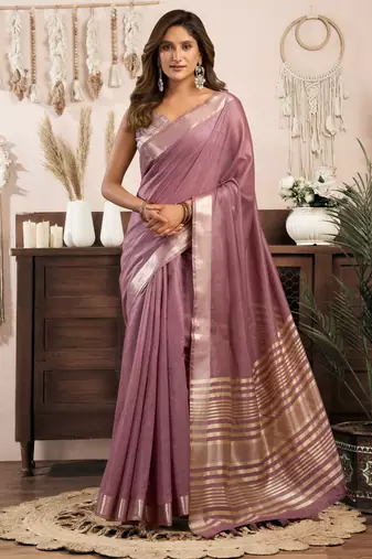 Wine khadi cotton zari woven saree with blouse
