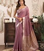 Wine khadi cotton zari woven saree with blouse