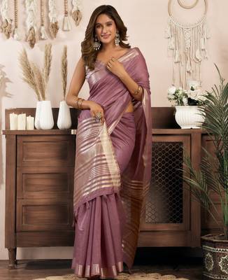 Wine khadi cotton zari woven saree with blouse 2