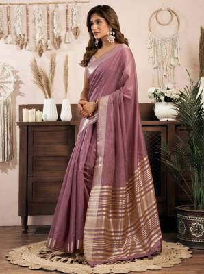 Wine khadi cotton zari woven saree with blouse 3