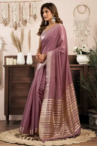 Wine khadi cotton zari woven saree with blouse