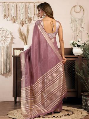 Wine khadi cotton zari woven saree with blouse 5