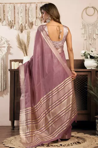 Wine khadi cotton zari woven saree with blouse