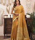 Mustard khadi cotton zari woven saree with blouse