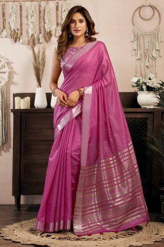 Magenta khadi cotton zari woven saree with blouse