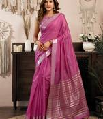 Magenta khadi cotton zari woven saree with blouse