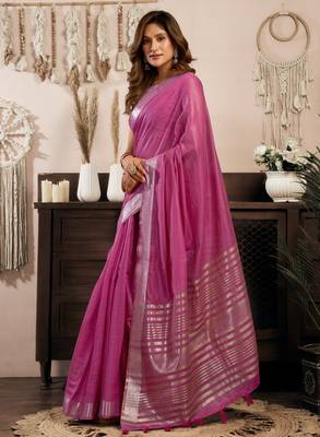 Magenta khadi cotton zari woven saree with blouse 3