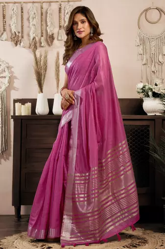 Magenta khadi cotton zari woven saree with blouse
