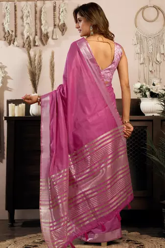 Magenta khadi cotton zari woven saree with blouse