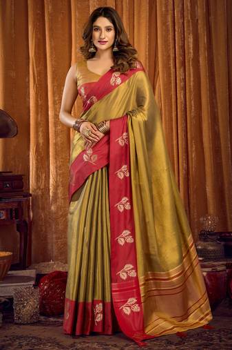 Mehendi soft tissue zari woven saree with blouse