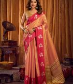 Peach soft tissue zari woven saree with blouse
