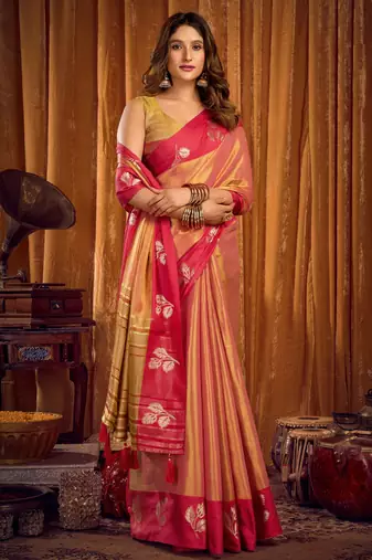 Peach soft tissue zari woven saree with blouse