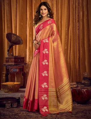 Peach soft tissue zari woven saree with blouse 3