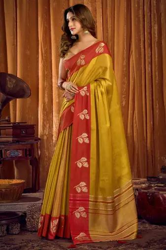 parrot green soft tissue zari woven saree for festive wear