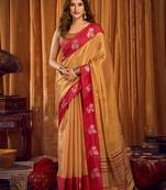 Beige soft tissue zari woven saree with blouse