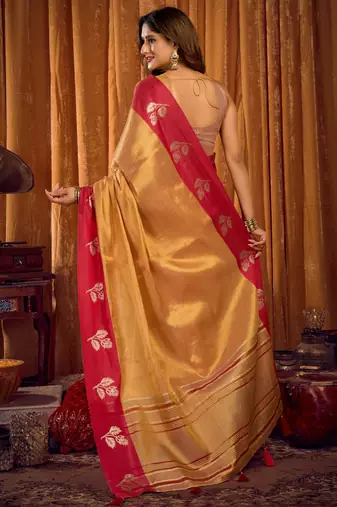 Beige soft tissue zari woven saree with blouse