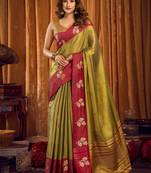 Mehendi soft tissue zari woven saree with blouse