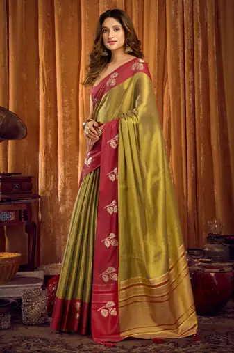 Mehendi soft tissue zari woven saree with blouse
