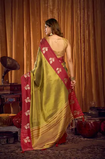 Mehendi soft tissue zari woven saree with blouse