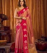 Pink soft tissue zari woven saree with blouse