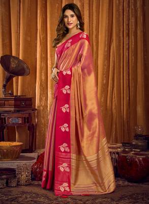 pink soft tissue zari woven saree for festive wear 3