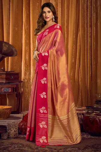 pink soft tissue zari woven saree for festive wear