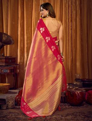 pink soft tissue zari woven saree for festive wear 5