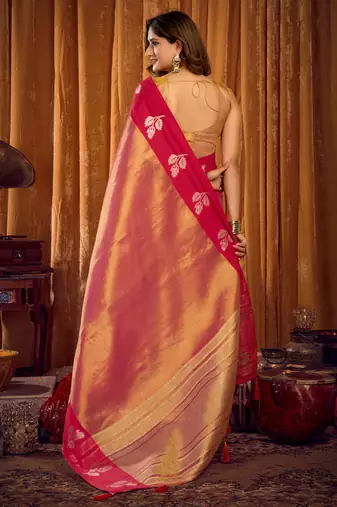pink soft tissue zari woven saree for festive wear