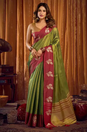 Green soft tissue zari woven saree with blouse