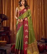 Green soft tissue zari woven saree with blouse