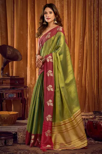 Green soft tissue zari woven saree with blouse