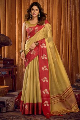 Pista green soft tissue zari woven saree with blouse