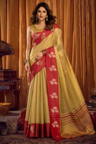 Pista green soft tissue zari woven saree with blouse