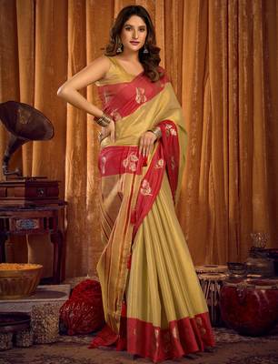 Pista green soft tissue zari woven saree with blouse 2