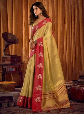 Pista green soft tissue zari woven saree with blouse 3