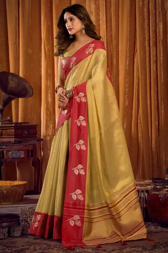 Pista green soft tissue zari woven saree with blouse