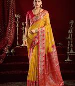 Yellow modal banarasi zari woven saree with blouse