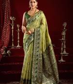 Pista green modal banarasi zari woven saree with blouse