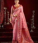 Baby pink modal banarasi zari woven saree with blouse